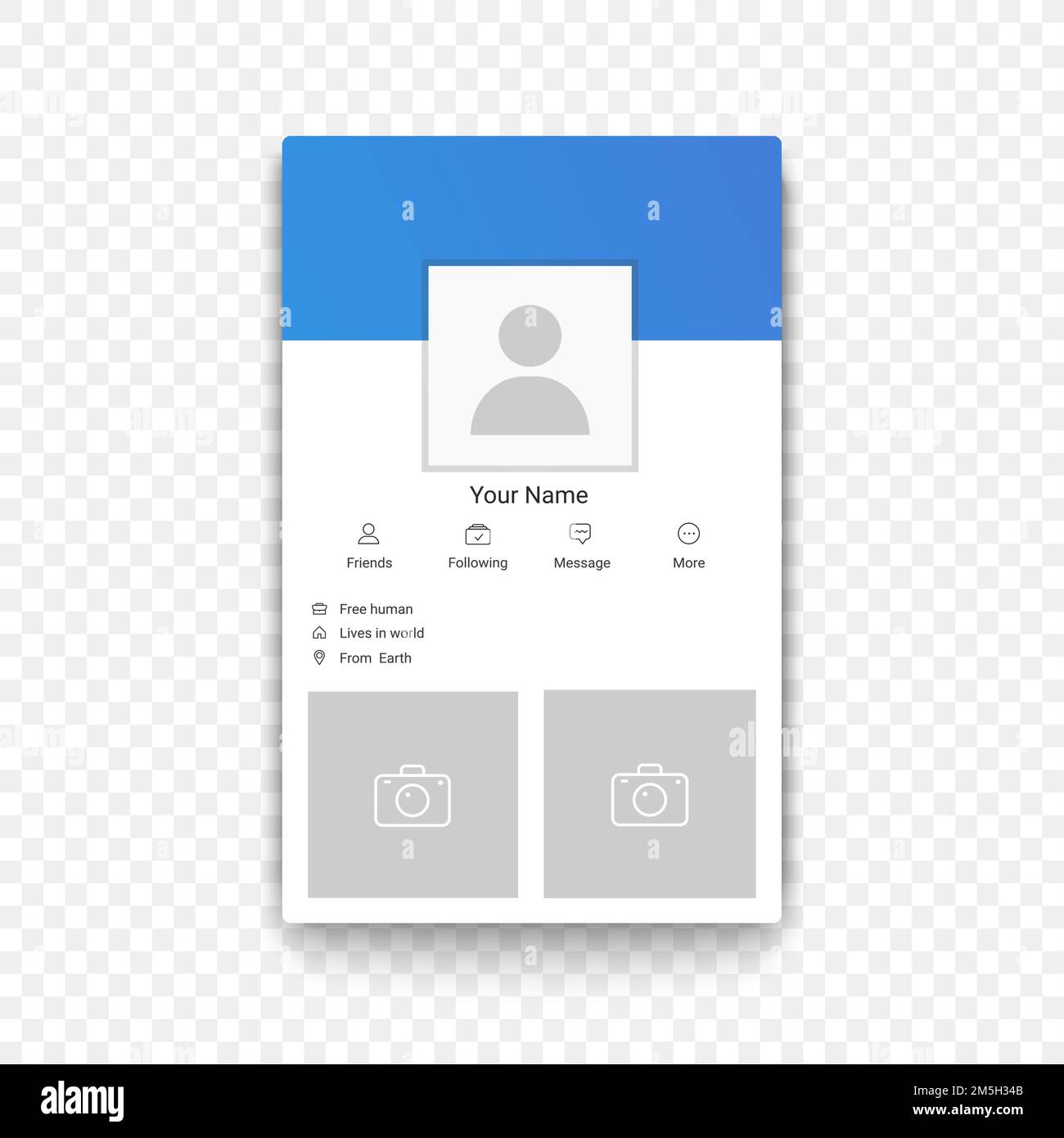 Social network mobile app profile template on the transperant alpha background Stock Vector