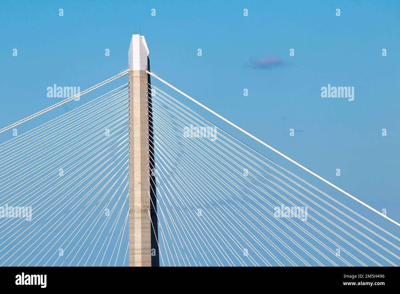 Yavuz Sultan Selim Bridge Pillar, Aesthetic bridge pillar or pier isolated on a blue sky background. Architectural design.  322 meters tower. Stock Photo