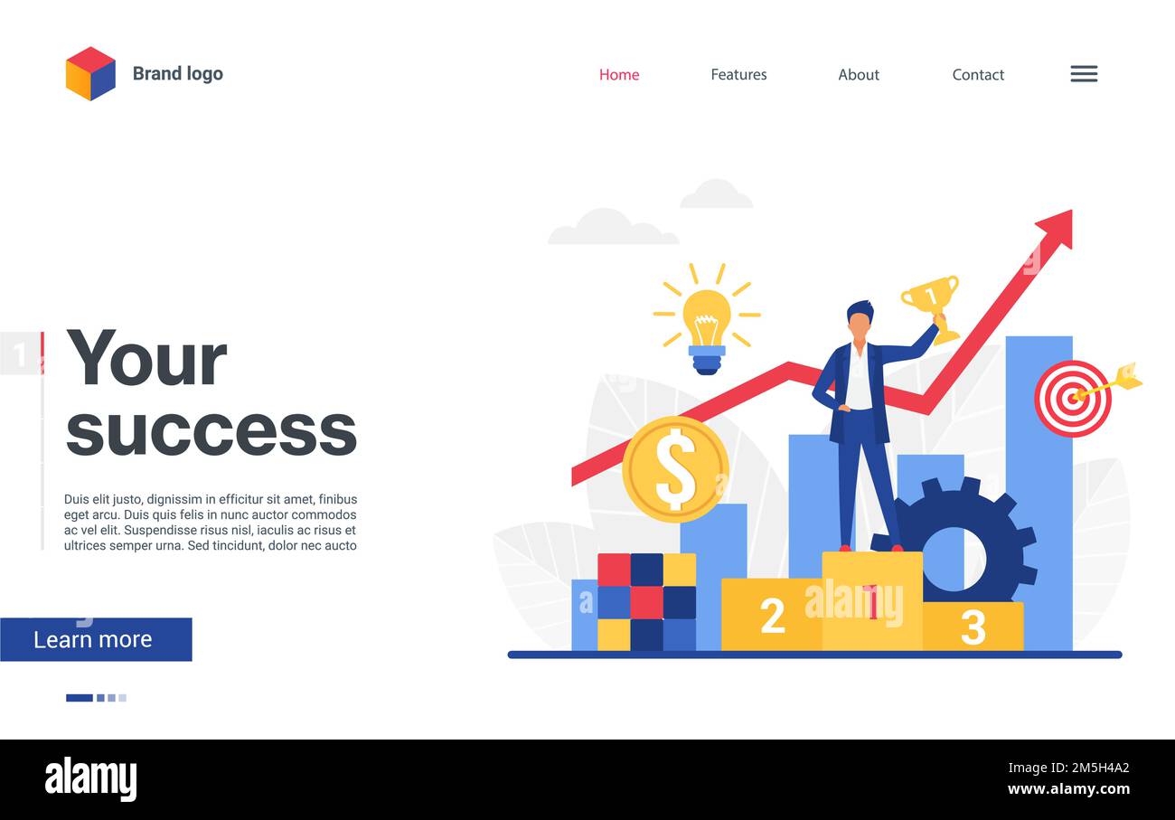 Rewared Page Design Website landing page concept design with cartoon flat winner ...