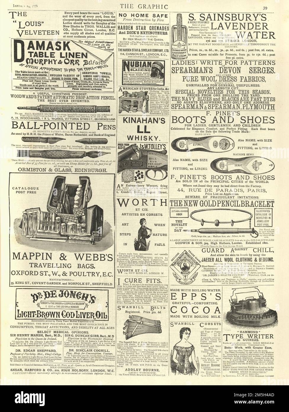 Page pf Victorian newspaper adverts, 1880s, 19th Century. Sainsburys ...