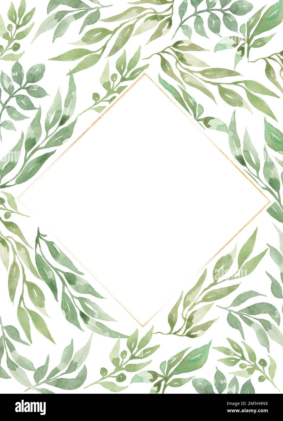 Watercolor greenery frame illustration, green leaves wreath clip art ...