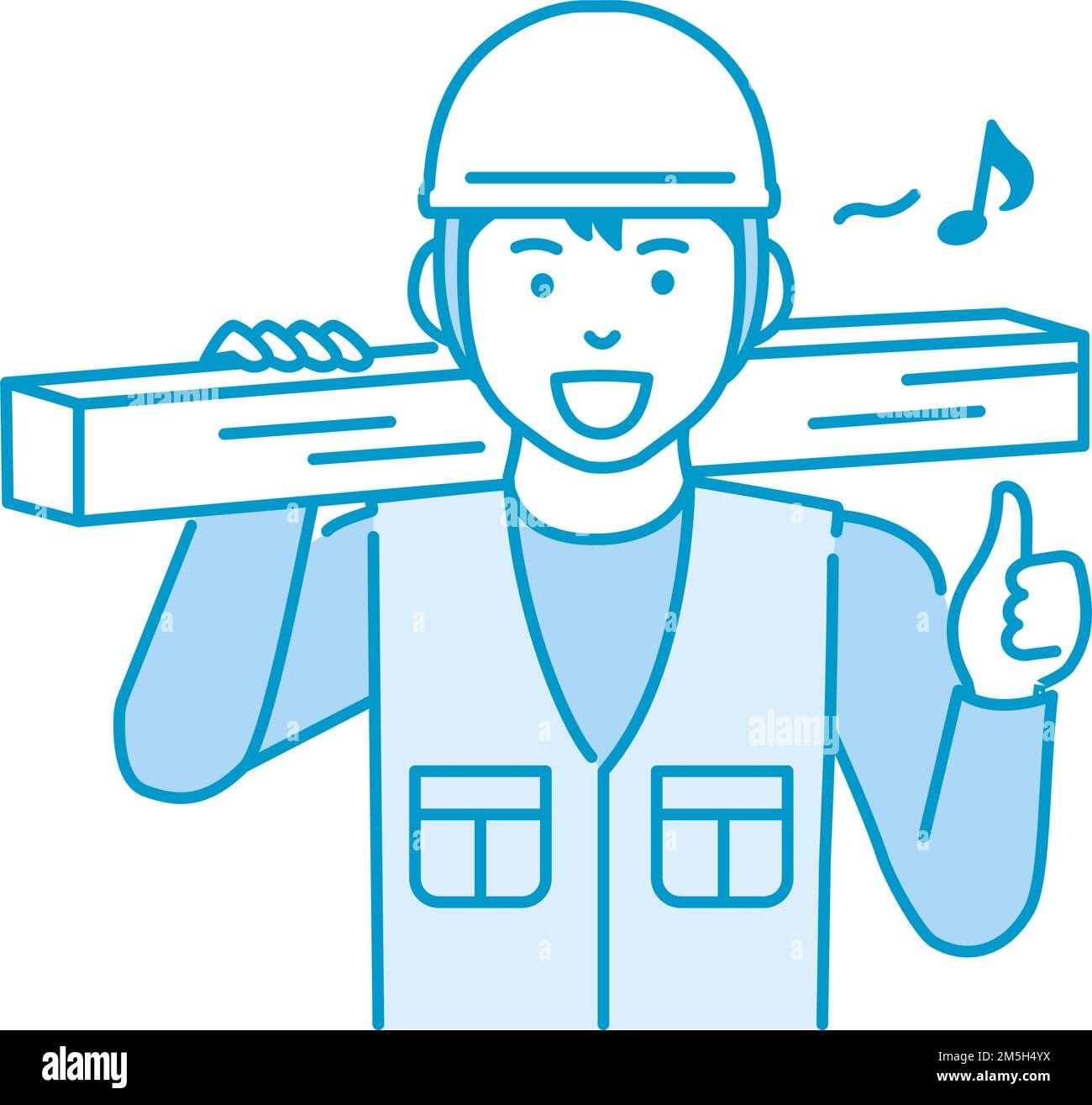 Young asian carpenter vector illustration | thumb up Stock Vector
