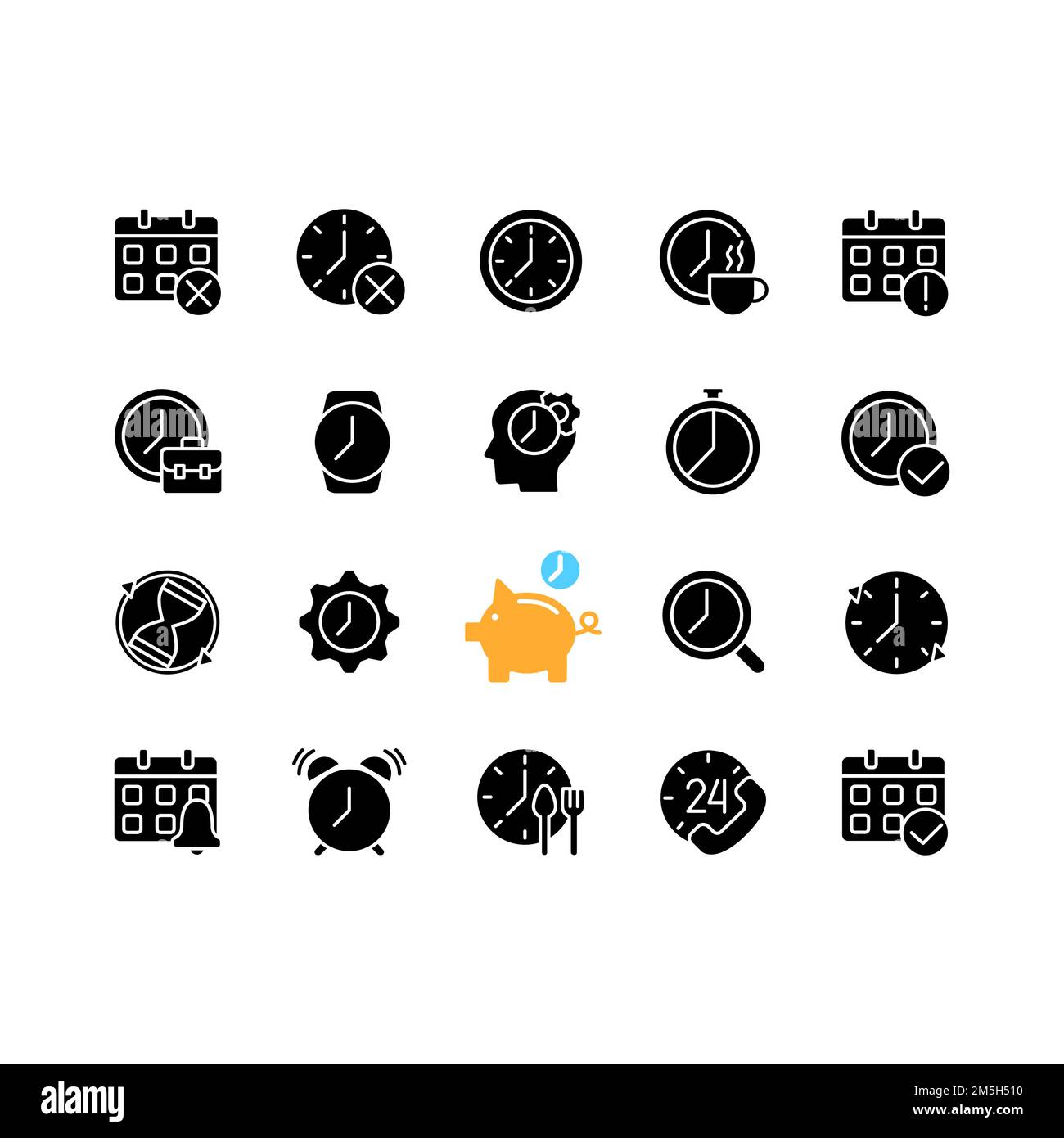 Time and clock black glyph icons set on white space Stock Vector
