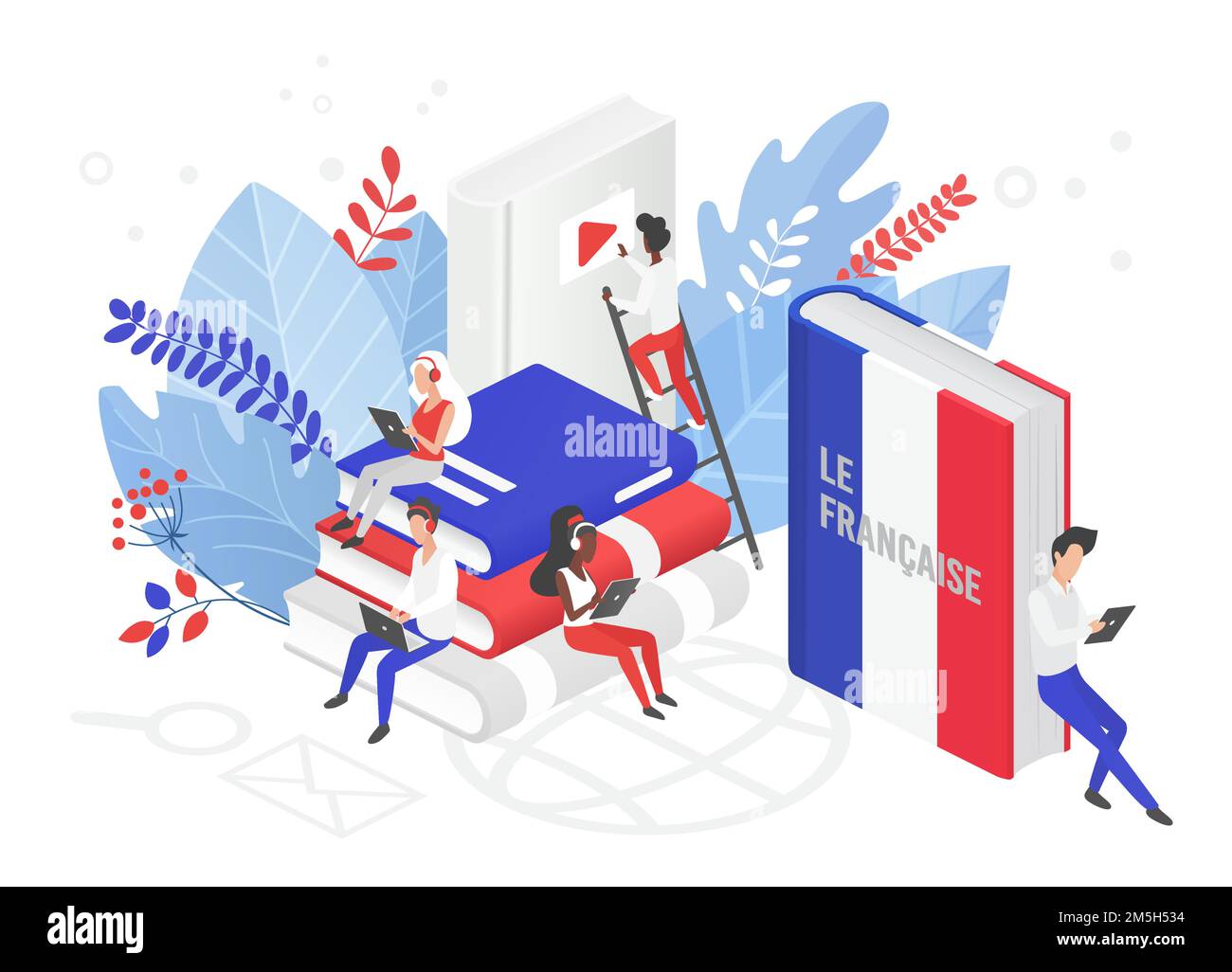 Online French language courses isometric 3d vector illustration