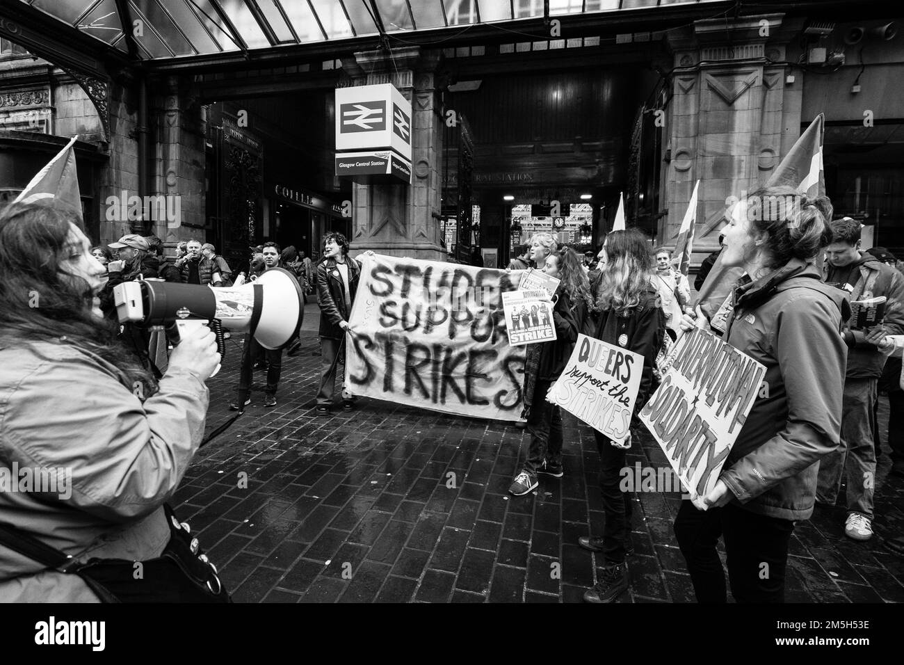 Image showing a cost of living crisis rally in Glasgow following CWU and RMT picket line Stock