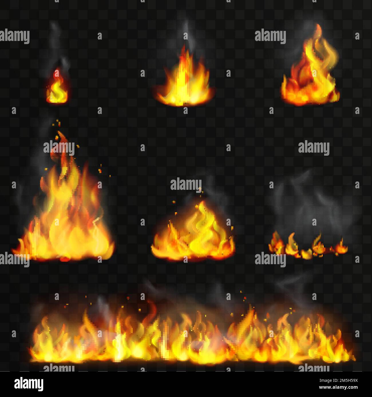 Realistic high detailed vector fire flames set Stock Vector