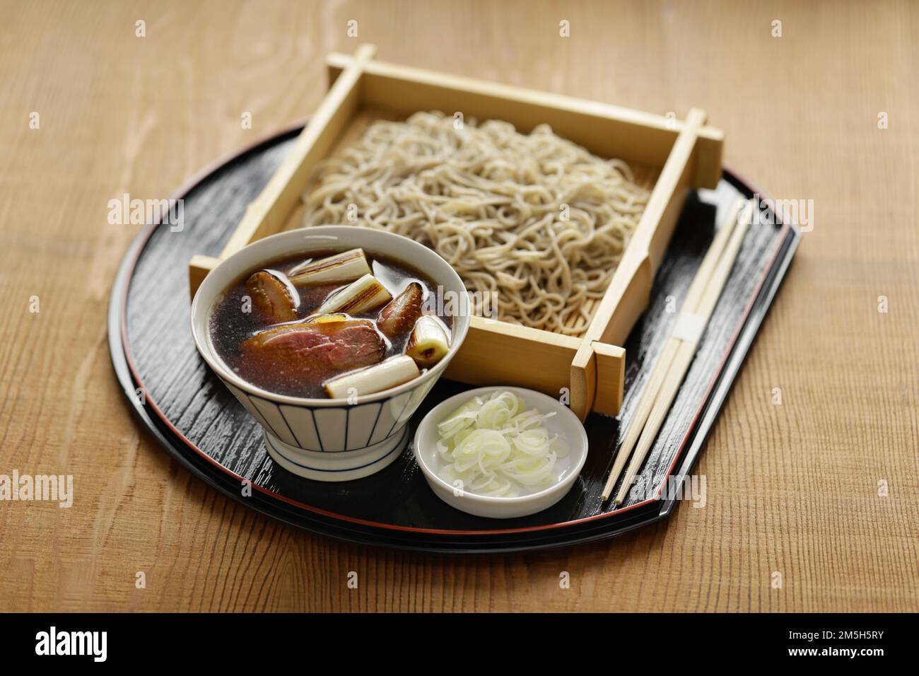 Kamo Seiro ( chilled soba noodles with sliced grilled duck dipping sauce ), Japanese cuisine Stock Photo