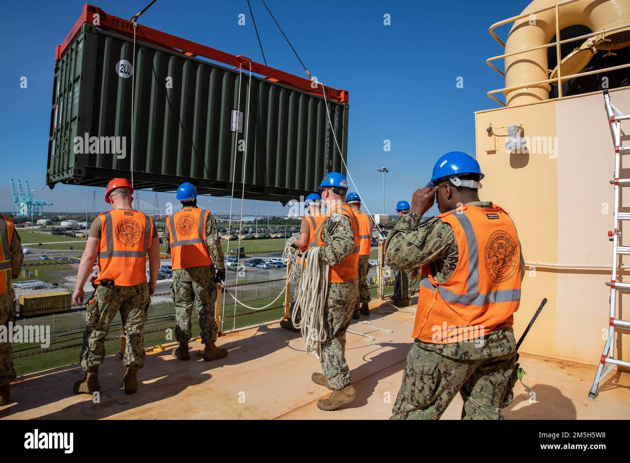 U.S. Navy Sailors with Navy Cargo Handling Battalion 1 and Navy Cargo