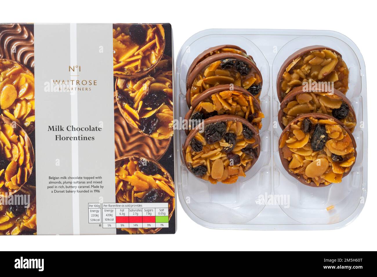Box of Milk Chocolate Florentines from Waitrose contents removed set on