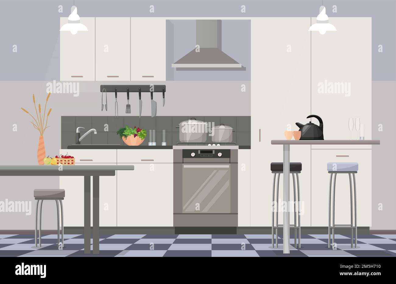 Comfortable modern design kitchen interior Stock Vector