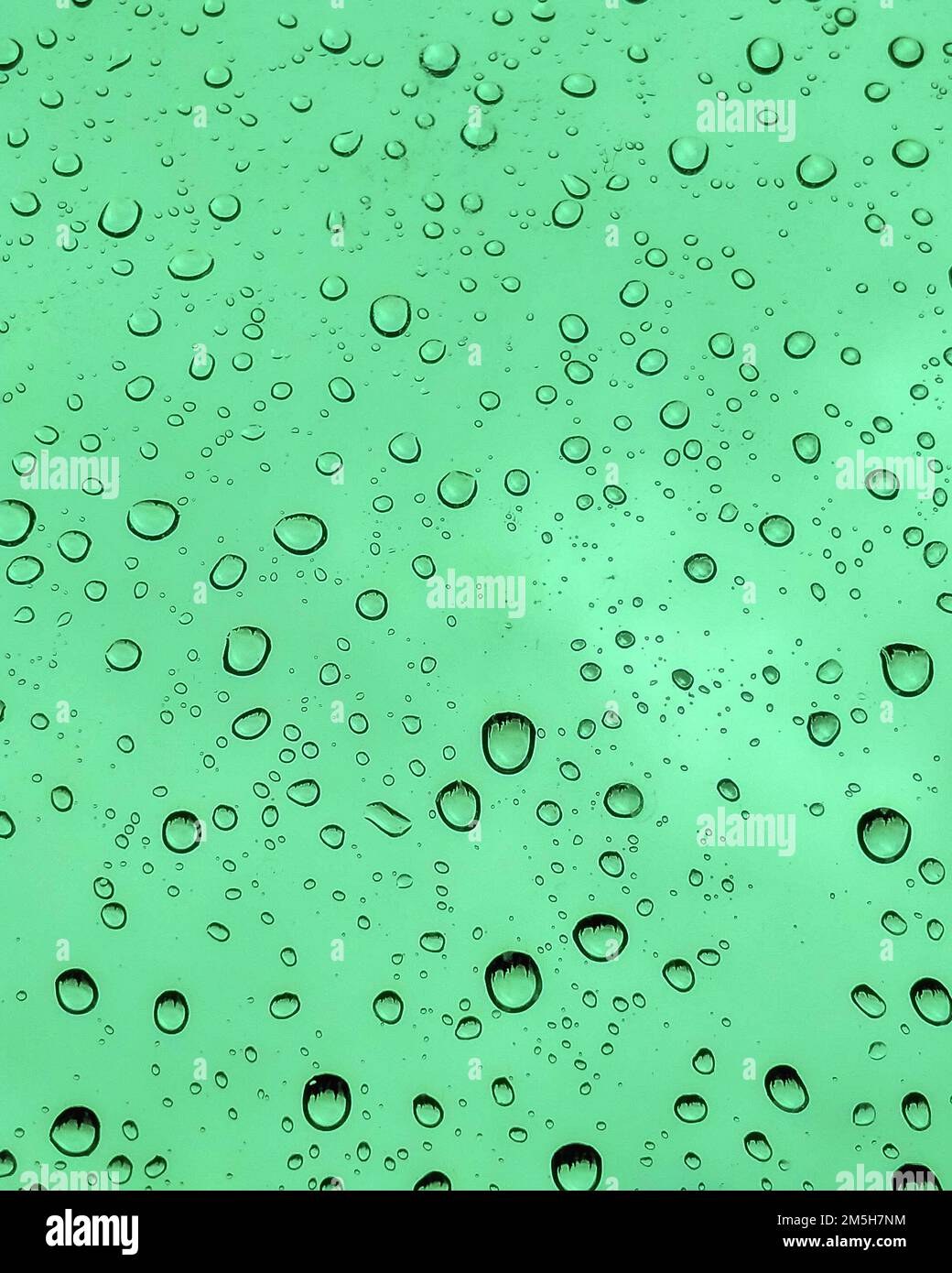 window with rain drops on green background. window raindrops. Stock Photo