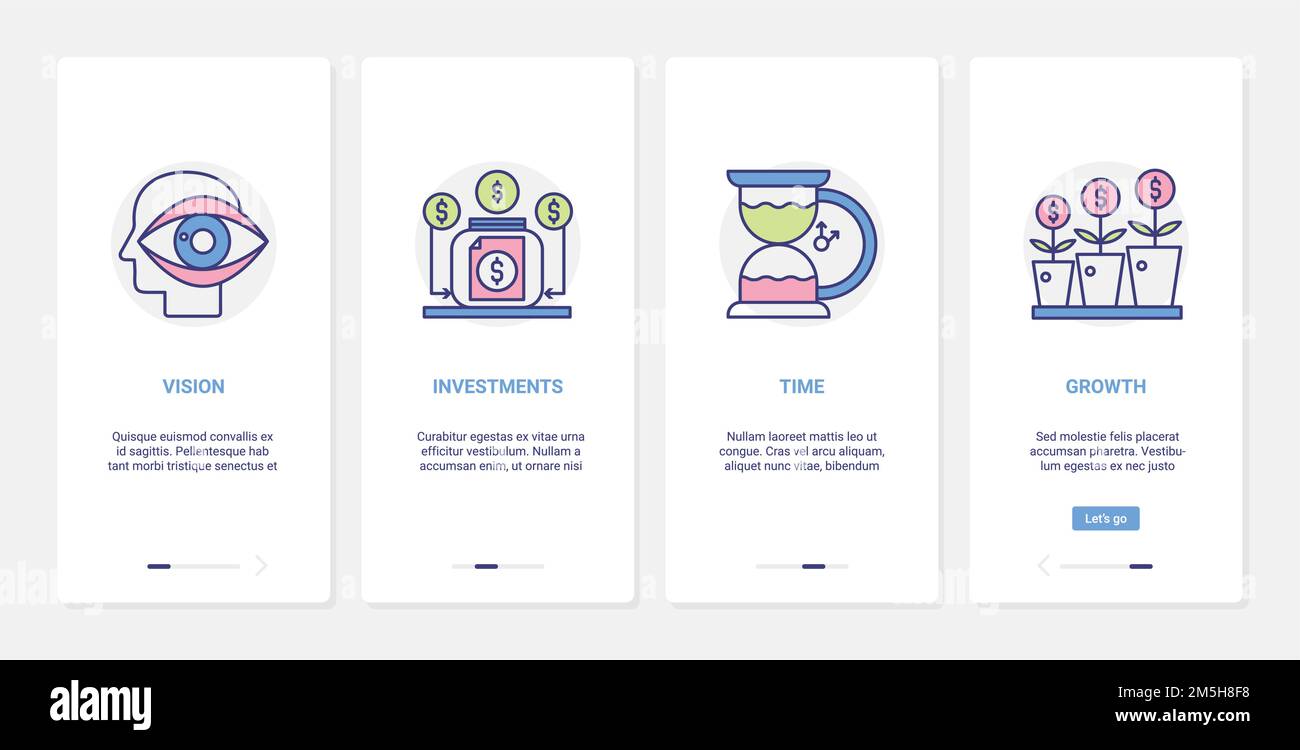 Bank success investment strategy vector illustration. UX, UI onboarding ...
