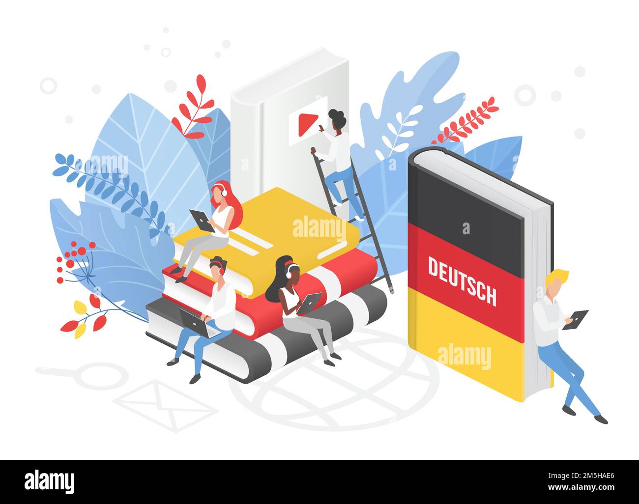 Online language courses isometric vector illustration. German language