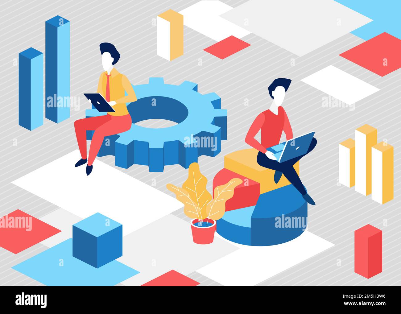 Isometric business people work concept vector illustration. 3d cartoon ...