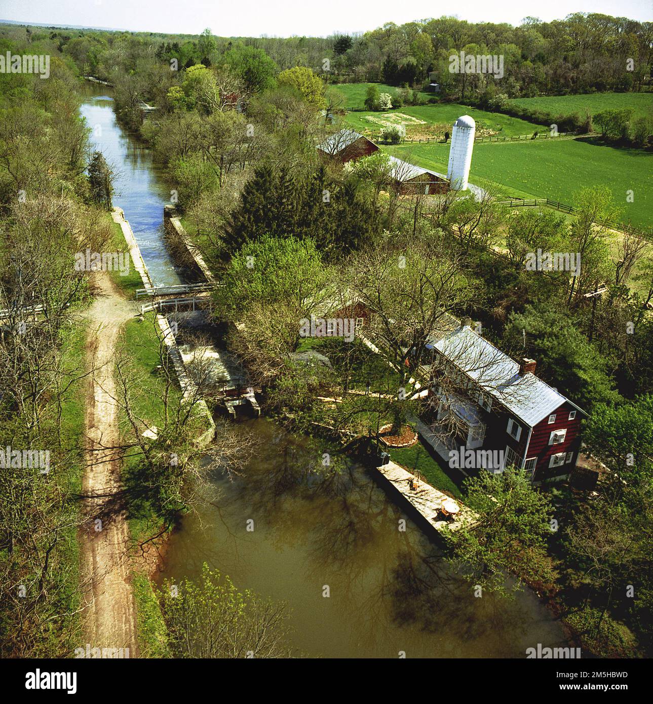 Millstone Valley Scenic Byway Griggstown Lock. An aerial view of the