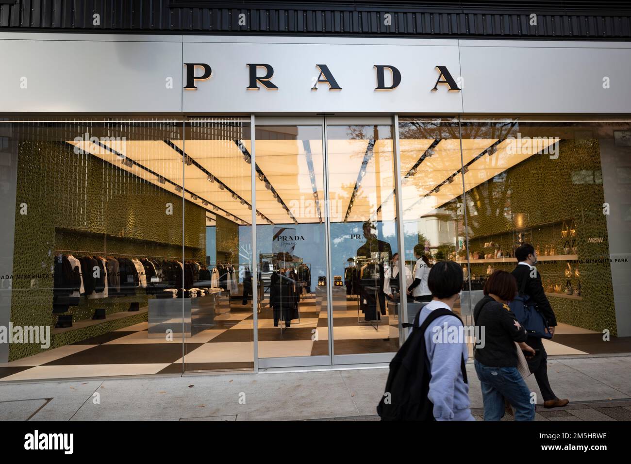 Tokyo, Japan. 24th Nov, 2022. A Prada luxury retail location at Miyashita  Park. The Italian fashion house founded by Mario Prada is led by CEO Andrea  Guerra and head designer Miuccia Prada