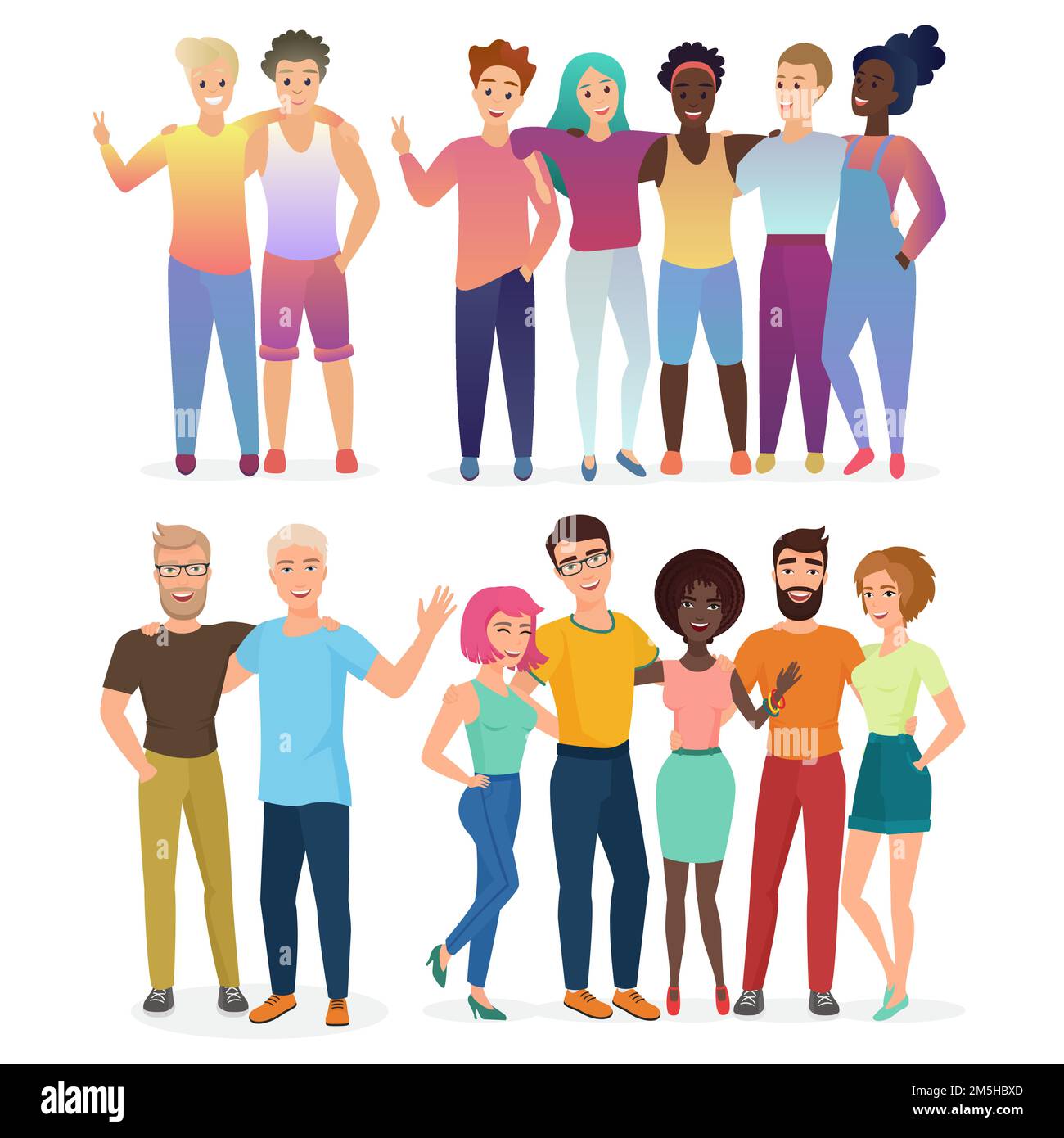 Group of vector happy friends people in casual clothes isolated Stock ...