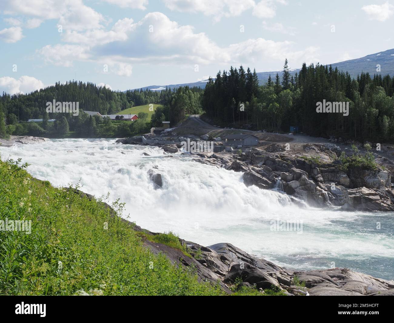 Laksforsen cascade in Grane municipality in Nordland Province in Norway  running over some 17 meter high cascades over a rocky stretch Stock Photo -  Alamy