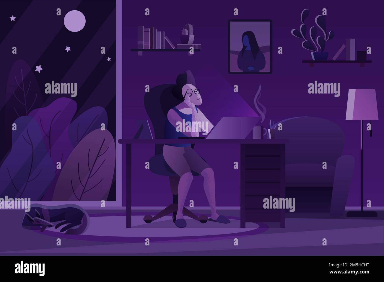 Man laptop dark room Stock Vector Images Alamy