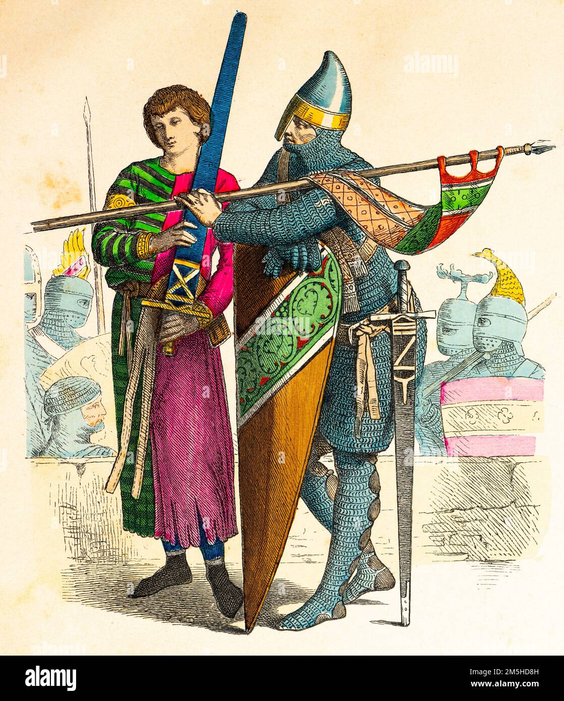 Historical costumes of the 12th century, historical illustration ...