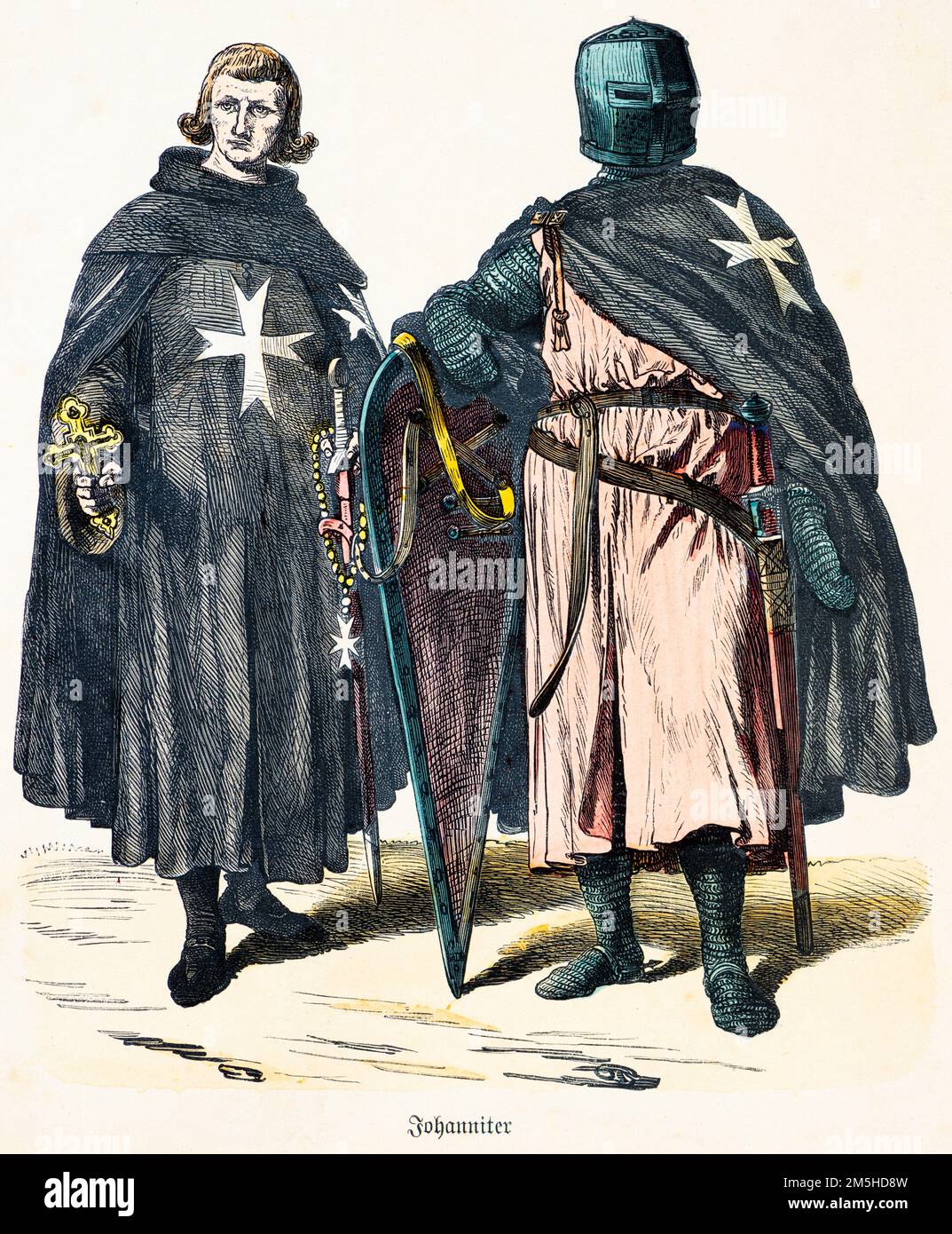 Historical costumes of the 12 and 13th th century,  historical illustration, Münchener Bilderbogen, München 1890 Stock Photo