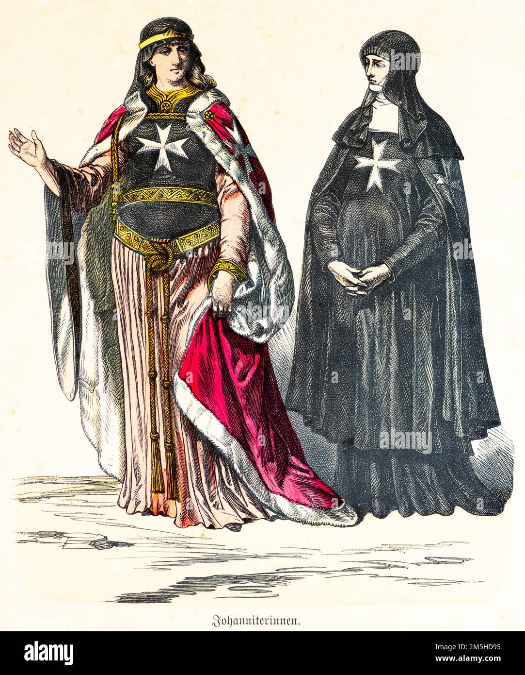 Historical costumes of the 12 and 13th th century,  historical illustration, Münchener Bilderbogen, München 1890 Stock Photo