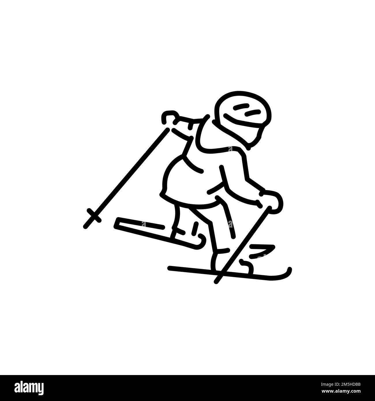 Child skier color line icon. Skiing in winter Alps. Vector illustration