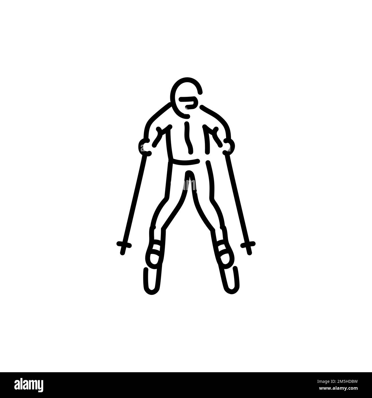 Skier color line icon. Skiing in winter Alps. Vector illustration Stock