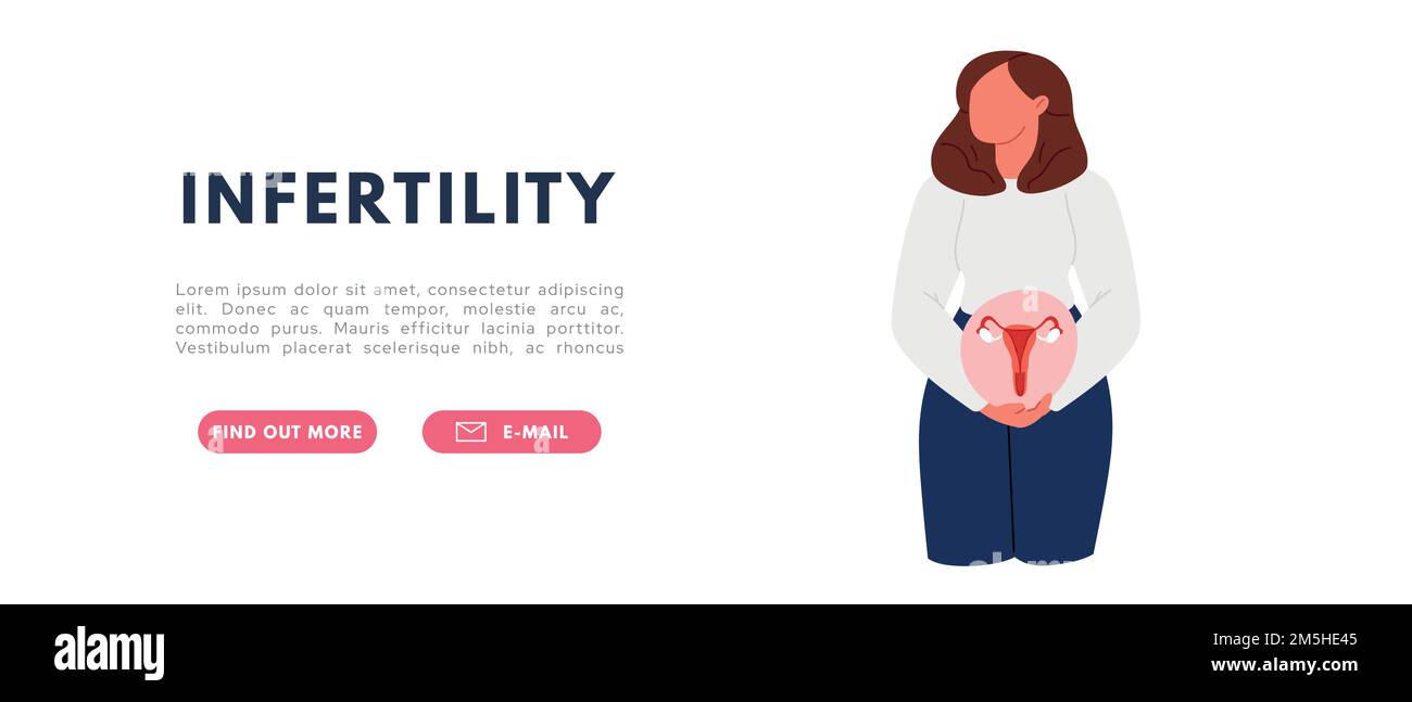 Fertility problem. Woman holds uterus. Mental problem concept. Flat vector illustration Stock Vector