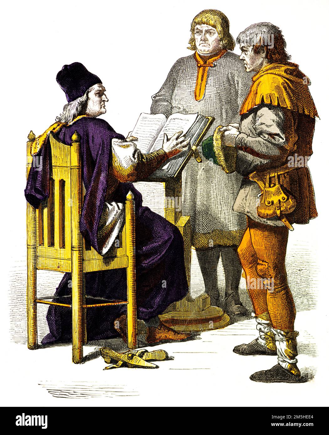 Historical costumes at the beginning of 15th century, historical illustration, Münchener Bilderbogen, München 1890 Stock Photo