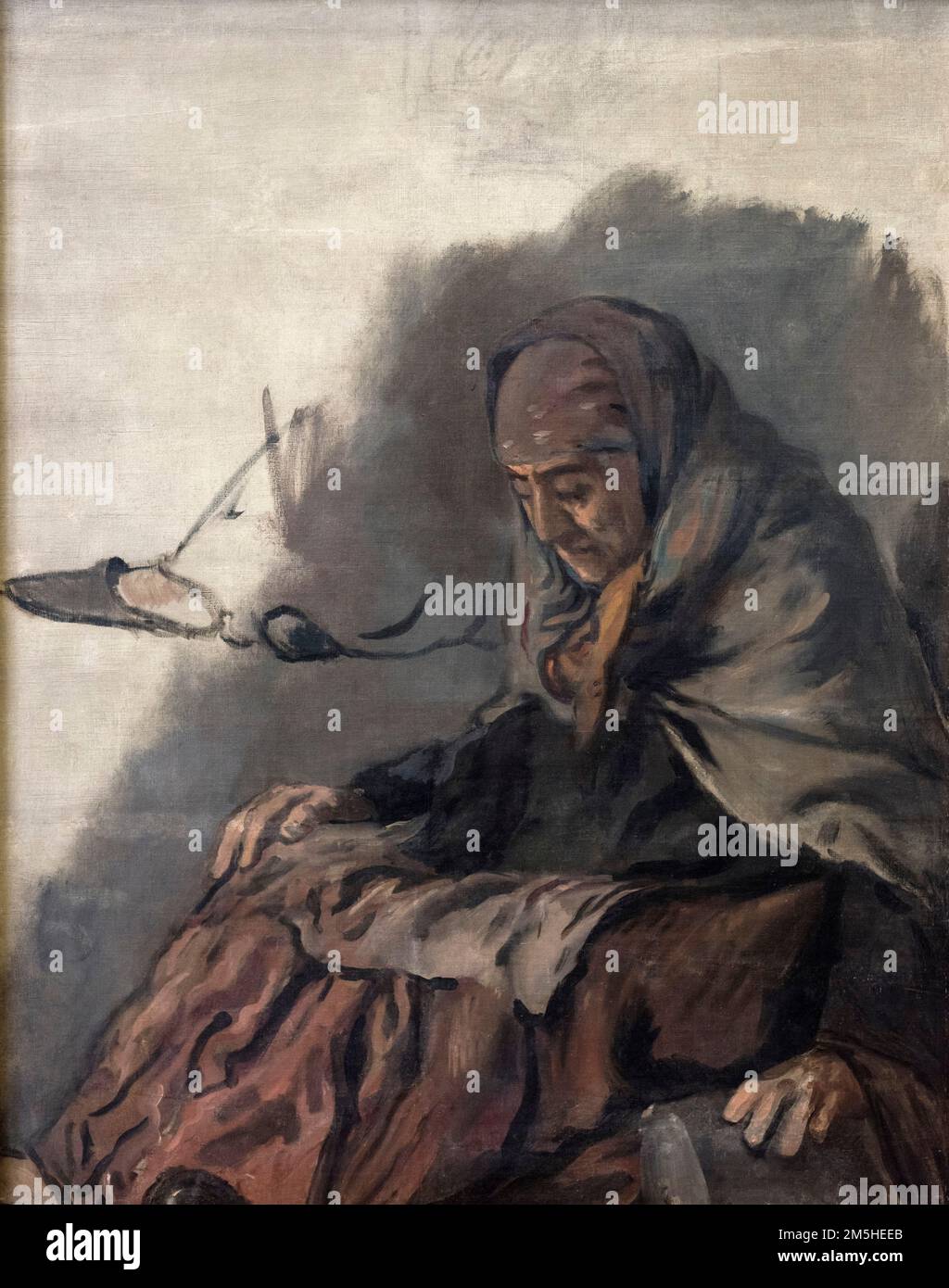 Hans von Marées (1837-1887), Old Woman Selling Oysters, 1873. (Study for a fresco in the German Zoological Institute of Naples, Italy). Alte Austernve Stock Photo