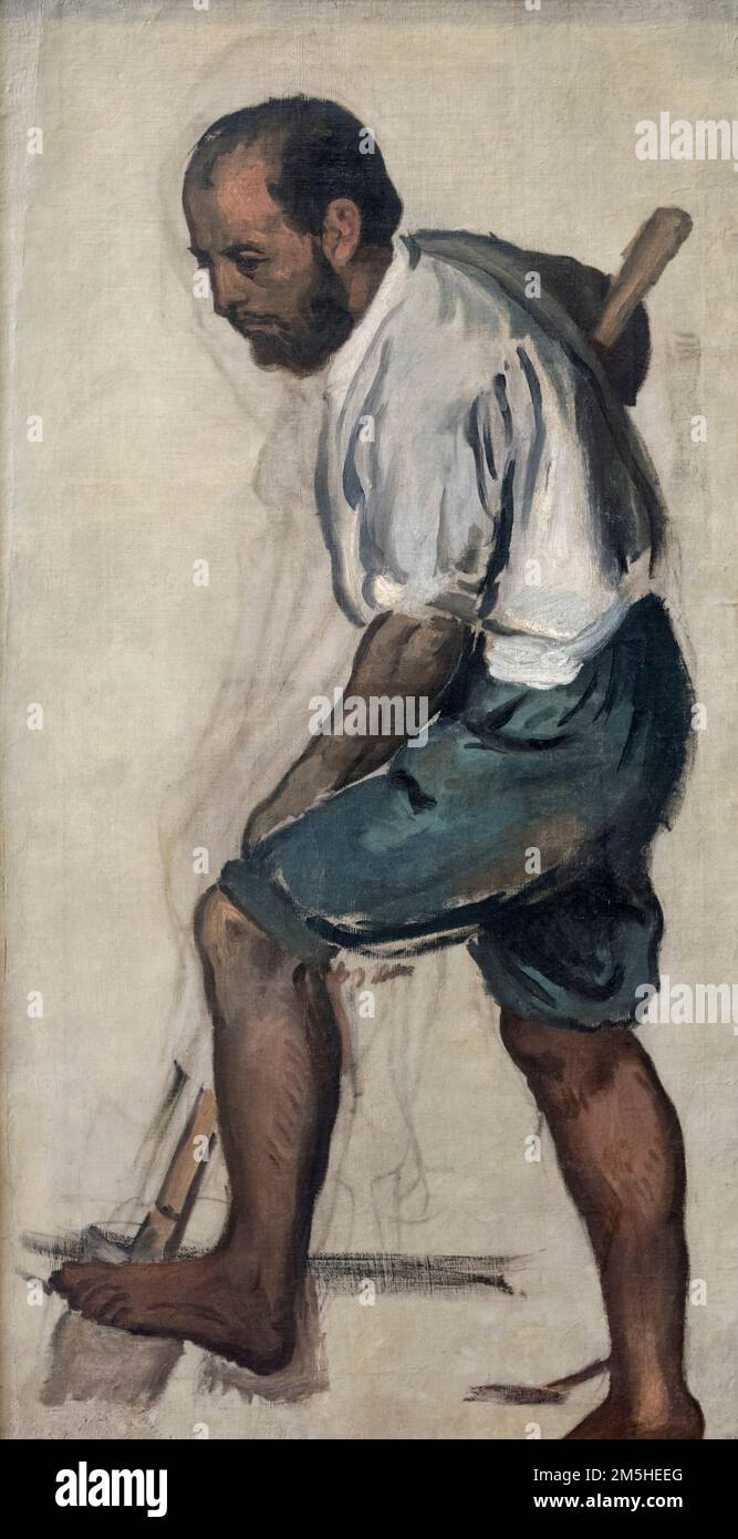 Hans von Marées (1837-1887), Man Digging, 1873. (Study for a fresco in the German Zoological Institute of Naples, Italy). Grabender Mann. Studie zu ei Stock Photo