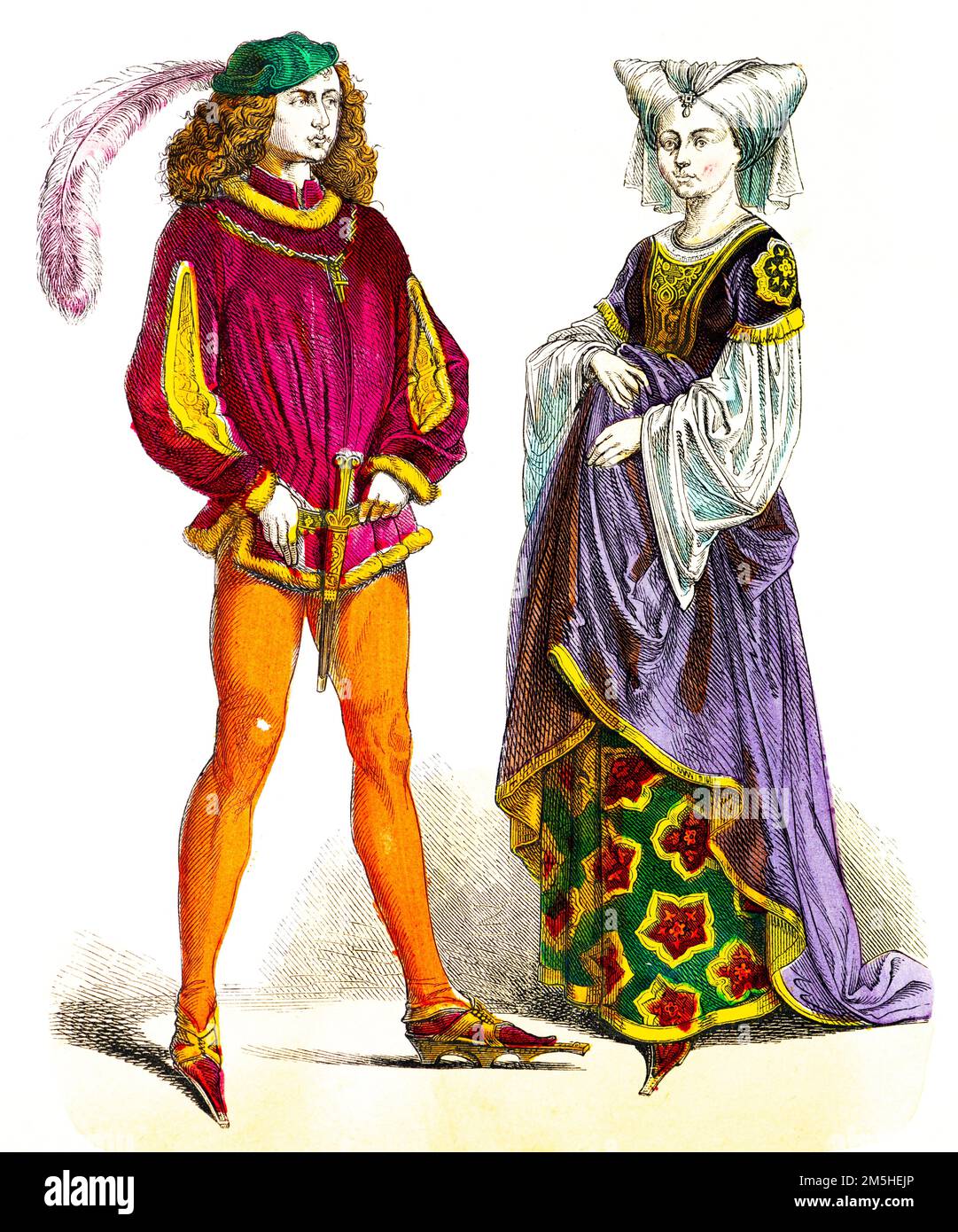 Historical costumes late15th century, historical illustration, Münchener Bilderbogen, München 1890 Stock Photo