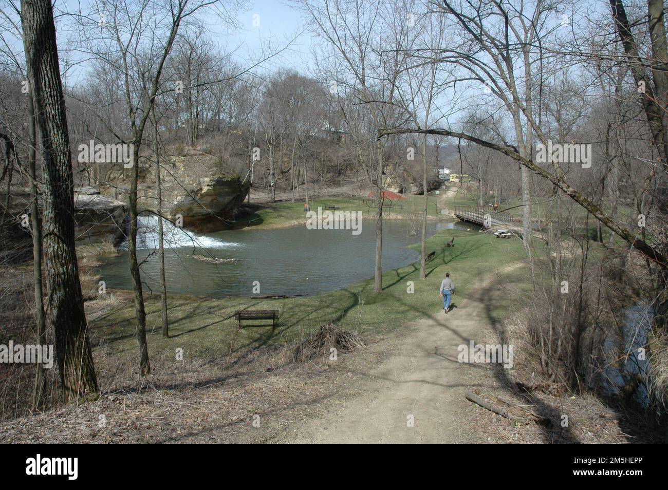 Historic Bluff Country Scenic Byway Road Descending Into Como Falls Park. The white froth of