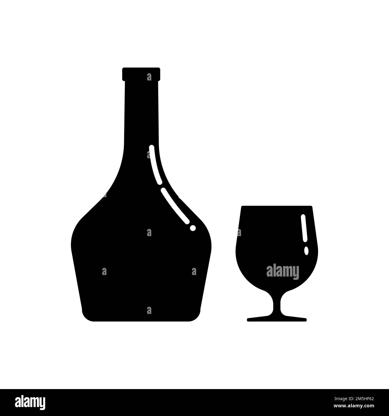 Set of alcohol bottle and glass silhouettes. Vector clip art isolate on white. Simple minimalist illustration in black color Stock Vector