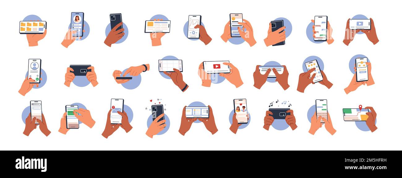 Hands holding smartphone. Phone applications for everyday life. People