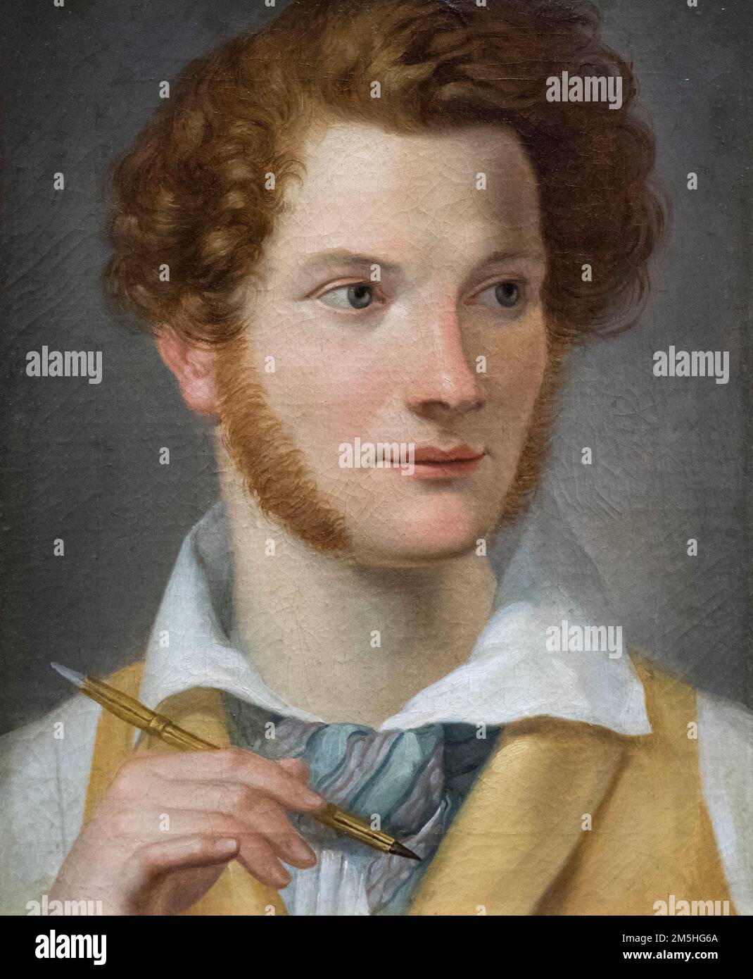 Unknown artist, Young man, holding a pen, early 19th century. Unbekannter Kunstler, Junger Mann, einen Stift haltend. Sammlung Christoph Müller. Alte Stock Photo