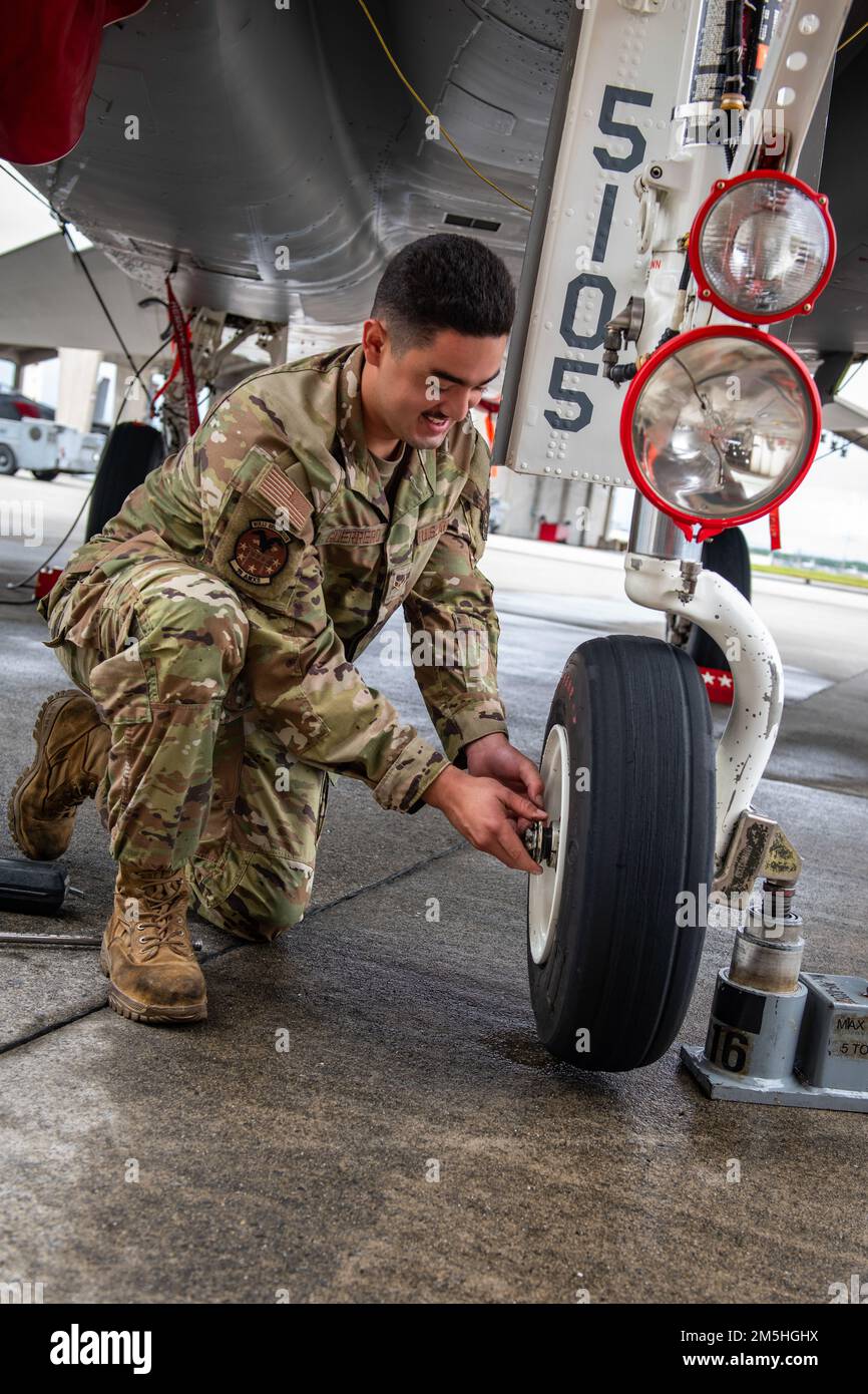 A U.S. Air Force maintainer assigned to the 18th Maintenance Group ...