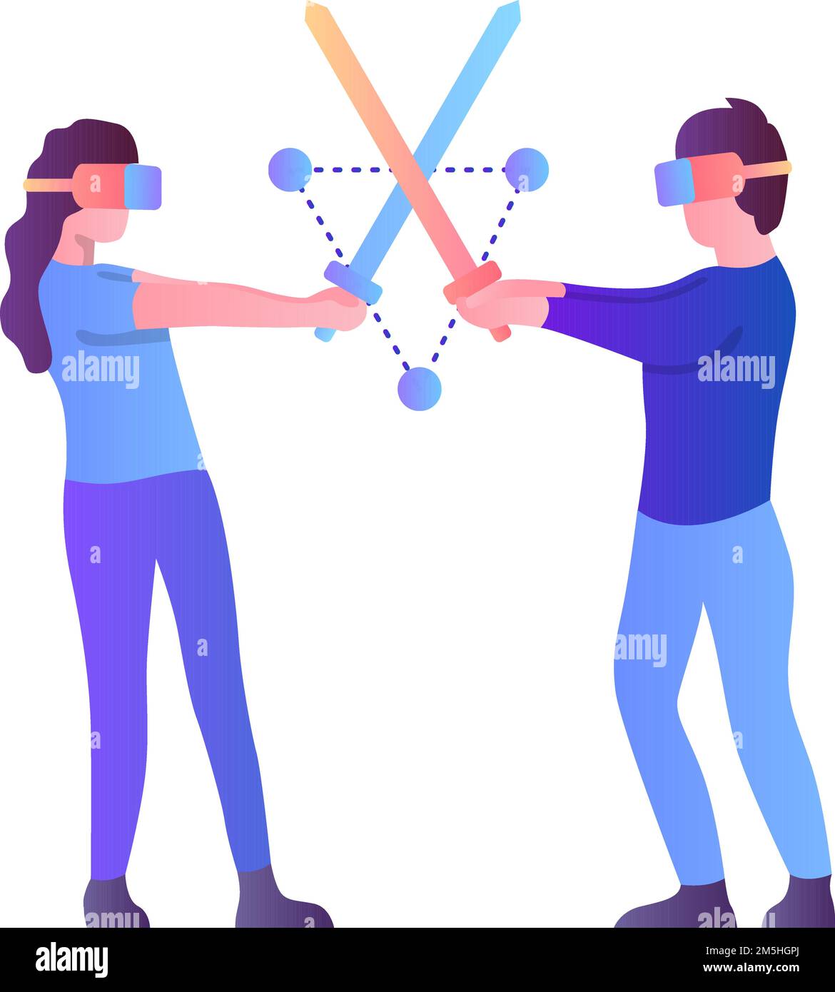 VR game icon. Virtual reality vector. People in headset fighting with