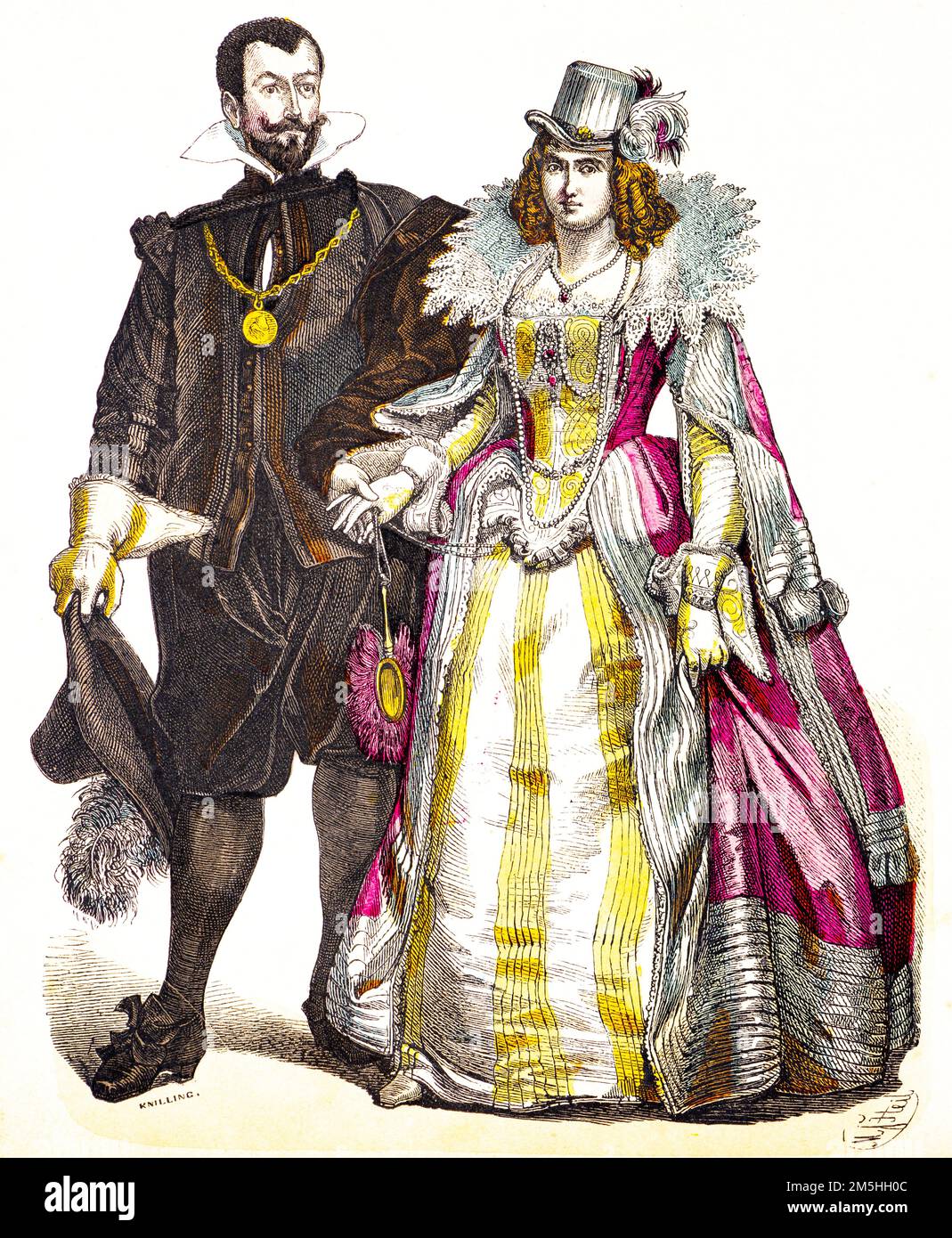 Historical costumes at the beginning of 17th century, historical ...