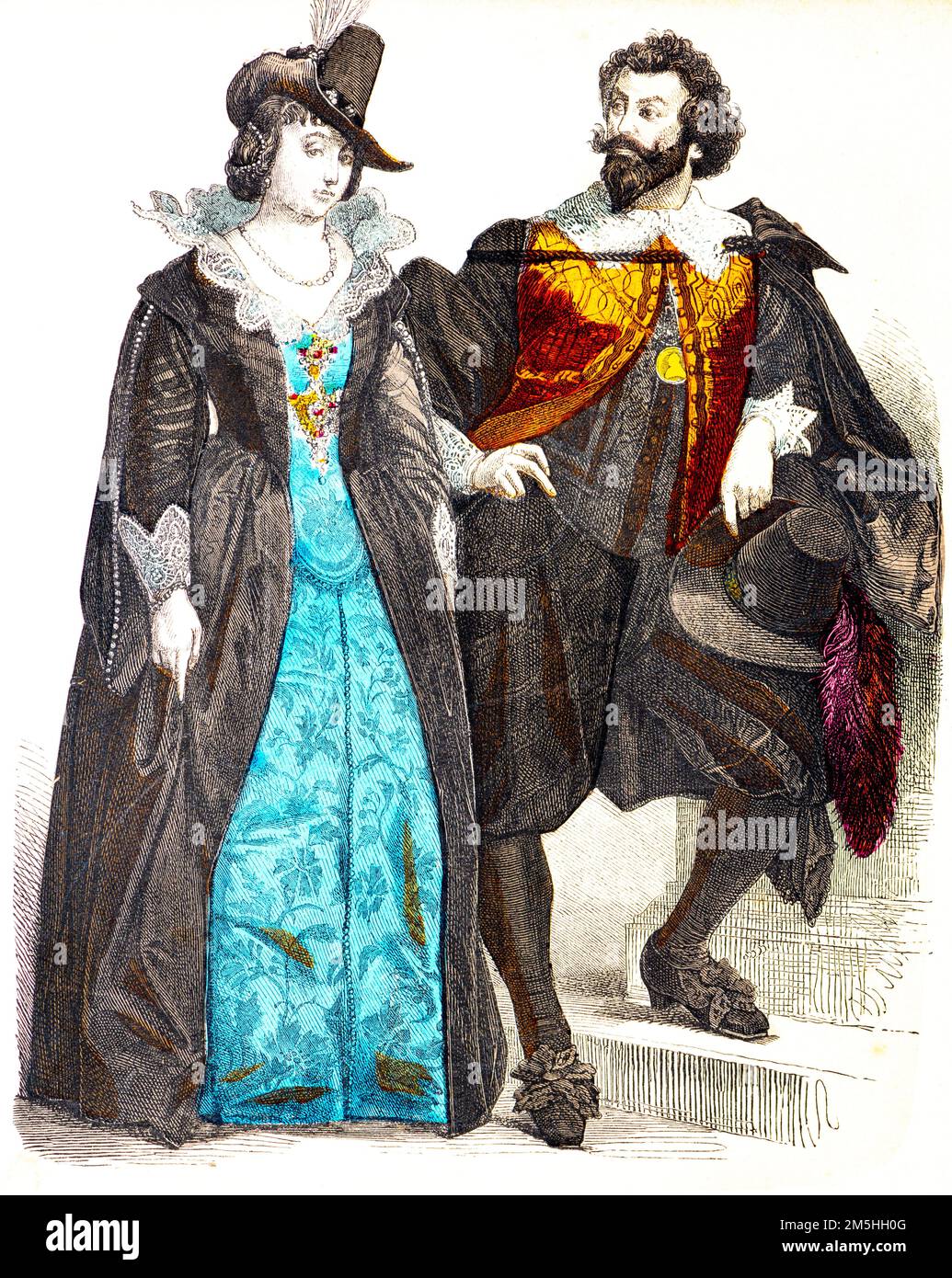 Historical costumes at the beginning of 17th century,  historical illustration, Münchener Bilderbogen, München 1890 Stock Photo