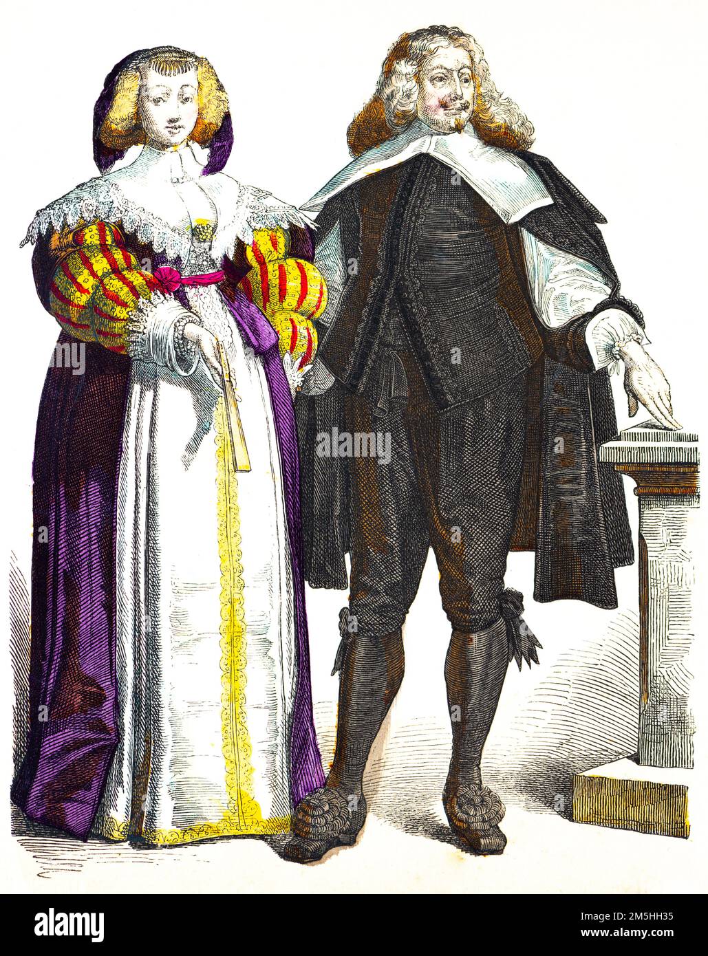 Historical costumes in the middle of 17th century,  historical illustration, Münchener Bilderbogen, München 1890 Stock Photo