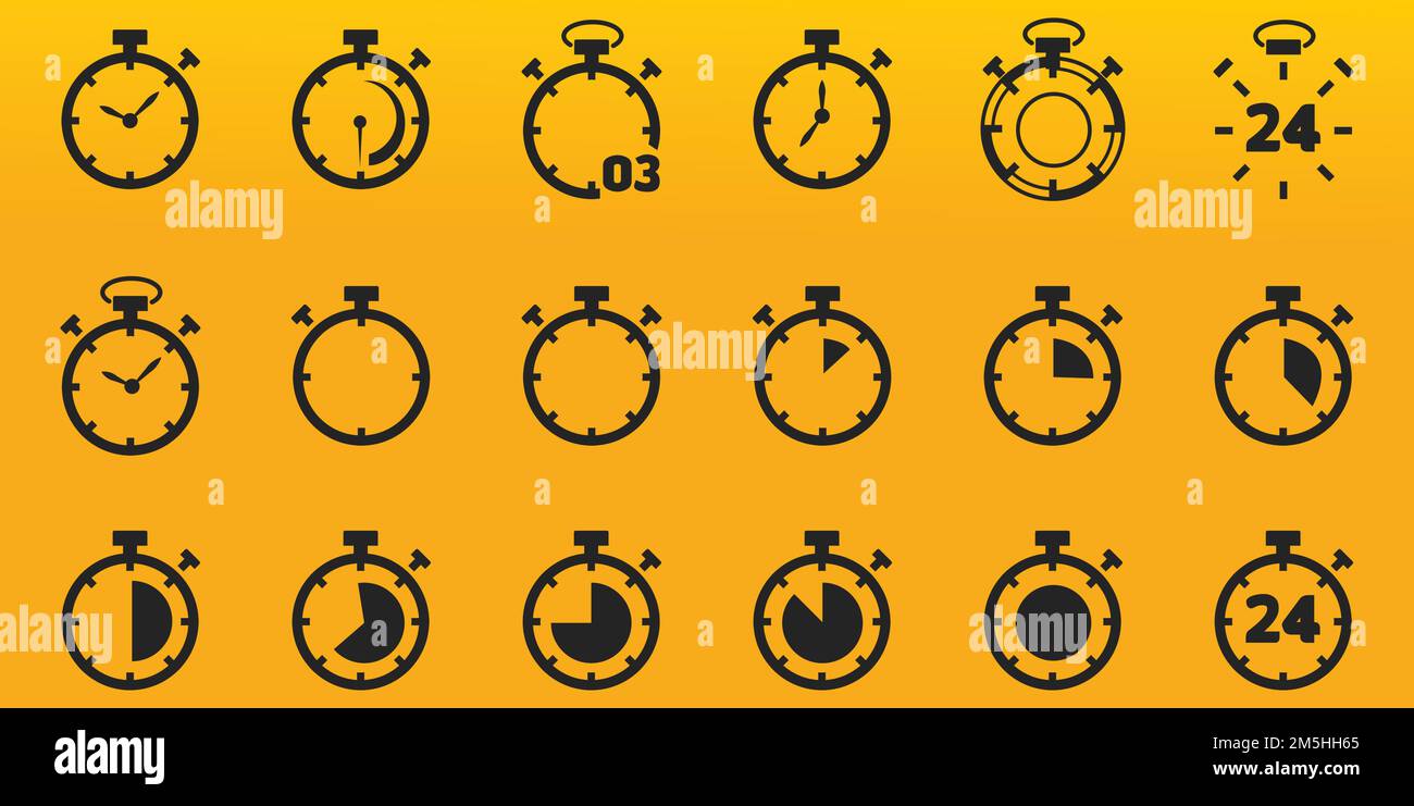 Timer and clock icon set. Time symbol flat icon. Stopwatch, timer