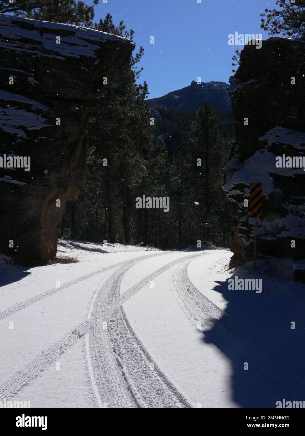 Peter Norbeck Scenic Byway Snow Tracks Near Harney Peak. Flecks of
