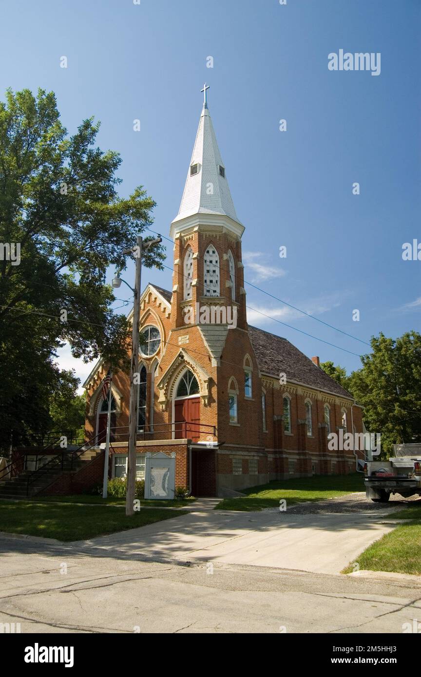 Historic Bluff Country Scenic Byway - Spring Valley Methodist Church. One of several Laura Ingalls Wilder sites in this area, the Spring Valley Methodist Church also has a museum open to the public. Spring Valley, Minnesota (43.689° N 92.391° W) Stock Photo