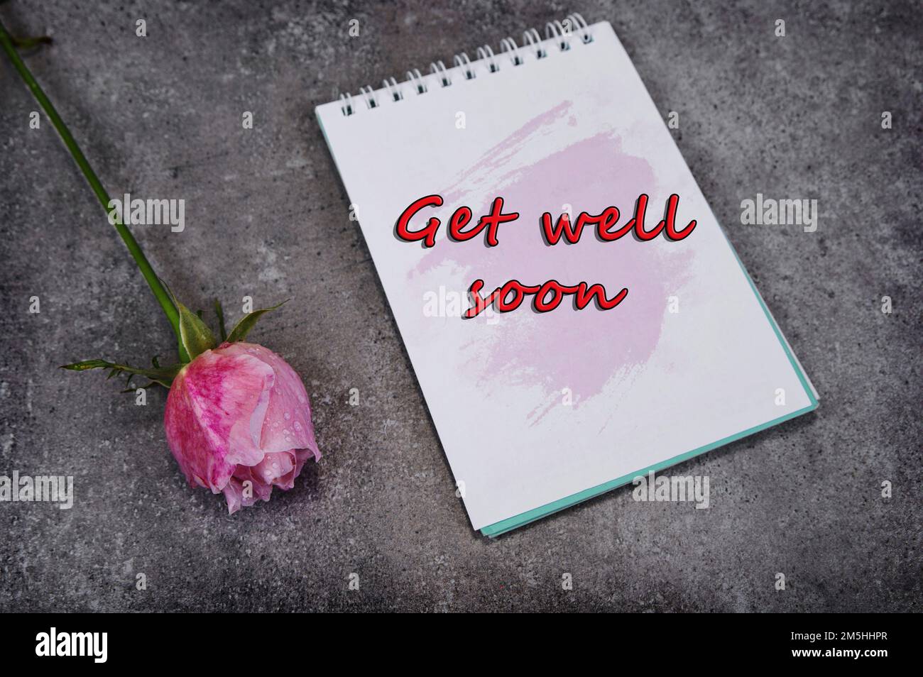 Greeting card with rose Wishing get well soon Stock Photo Alamy