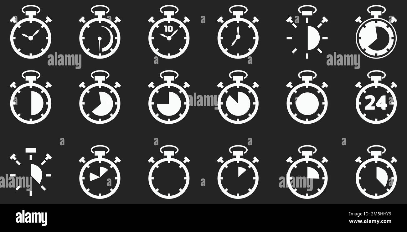 Timer and clock icon set. Time symbol flat icon. Stopwatch, timer