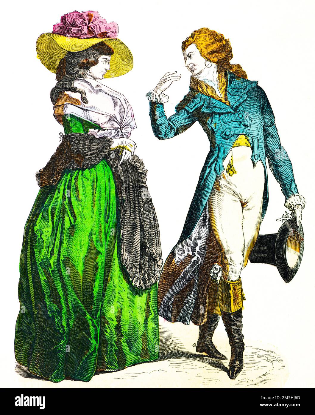 Historical costumes at the end of 18th century,  historical illustration, Münchener Bilderbogen, München 1890 Stock Photo