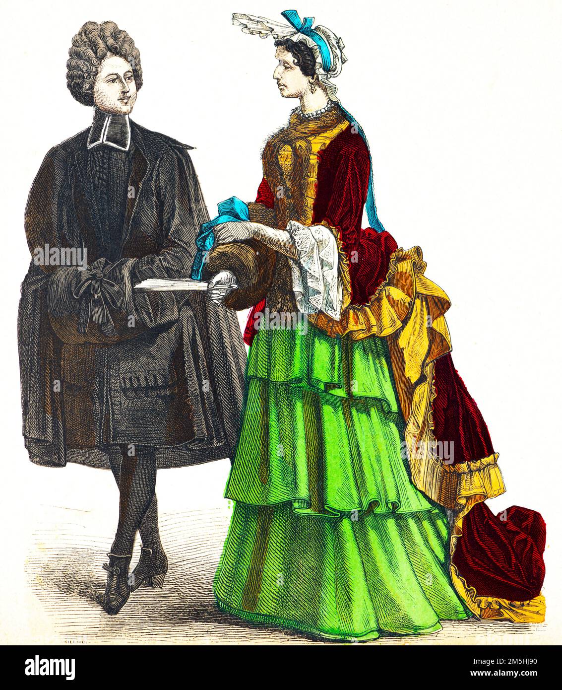 Historical costumes at the beginning of 18th century,  historical illustration, Münchener Bilderbogen, München 1890 Stock Photo