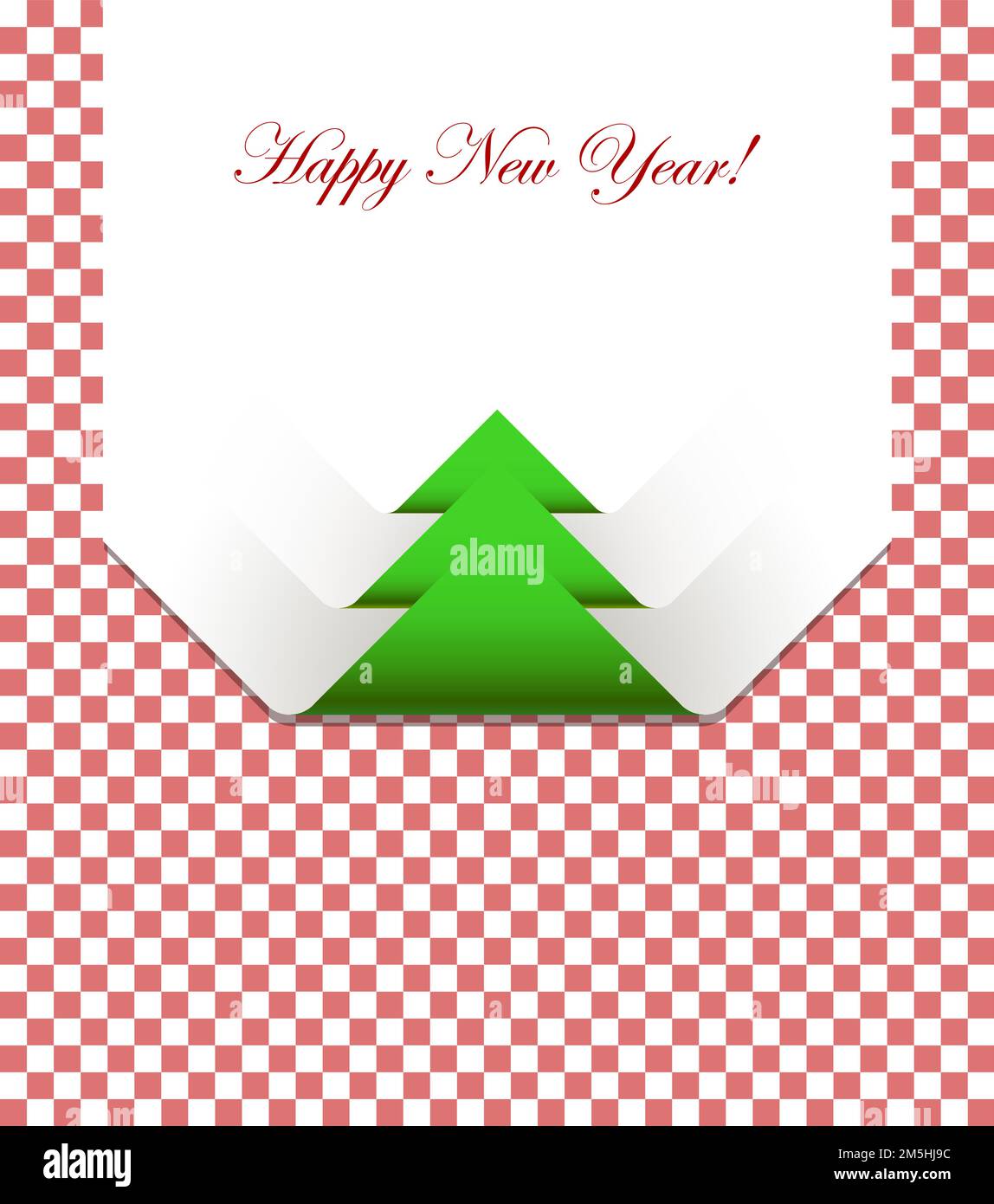 Red checkered picnic tablecloth with christmas tree Stock Vector